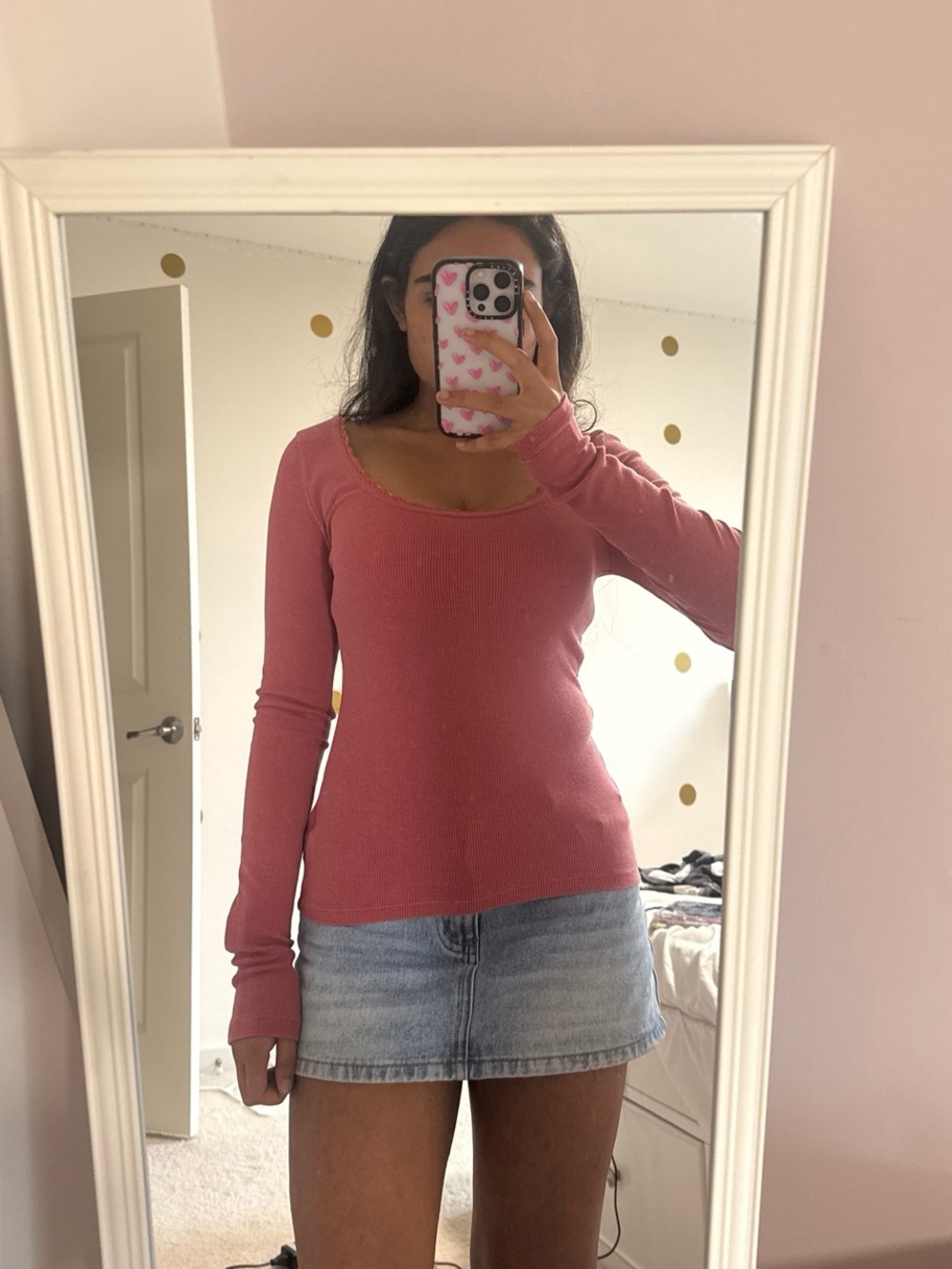 American Eagle Outfitters Long-Sleeve Scoop Neck Top — Rose